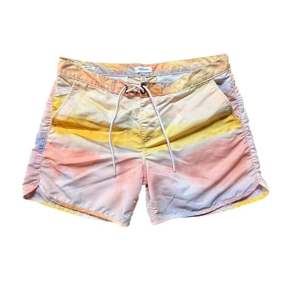 True Religion Men's Tie Dye Swim Trunks Board Shorts Size‎ 36 Multicolor